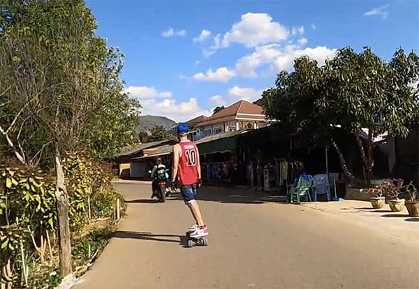 skating along the road in Chiang Mai province